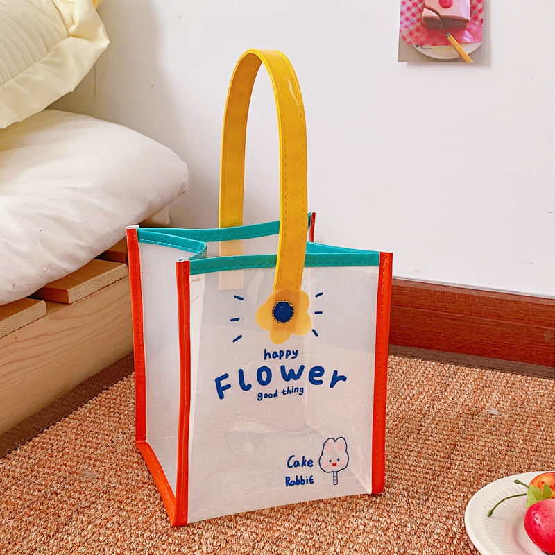 Girl Heart Flower Bunny Transparent Handbag Summer Jelly Bag Travel Bag Bento Shoulder Bag Beach Bag Women
