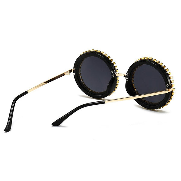 Luxury Brand Designer Round Diamond Sunglasses