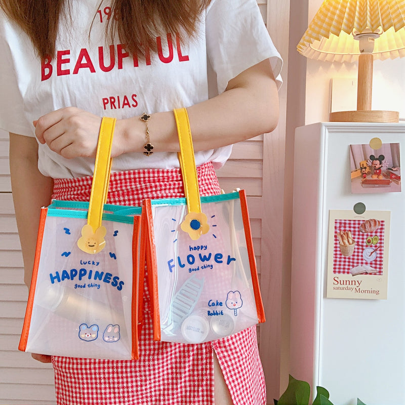 Girl Heart Flower Bunny Transparent Handbag Summer Jelly Bag Travel Bag Bento Shoulder Bag Beach Bag Women